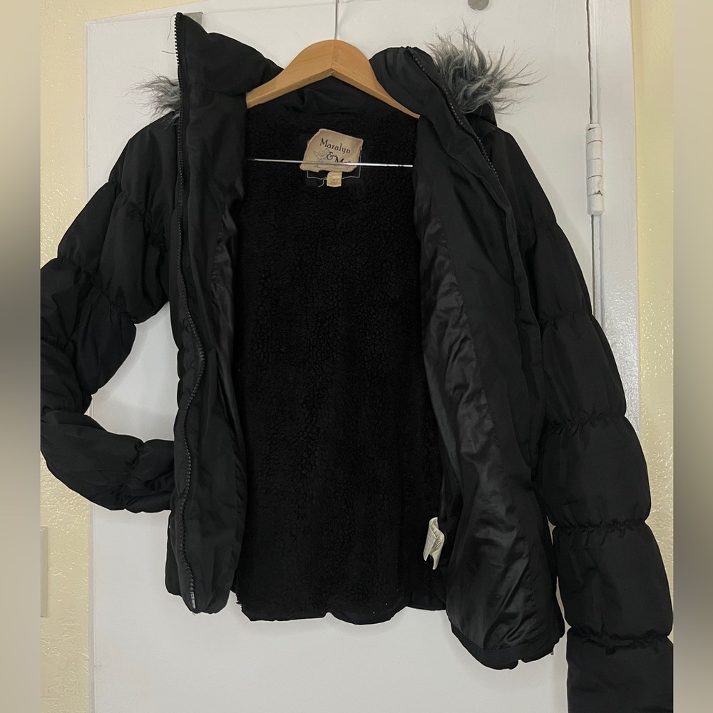 Maralyn & Me Faux-Fur-Trim Hooded Puffer Coat Gently used Sz S - Picture 7 of 9